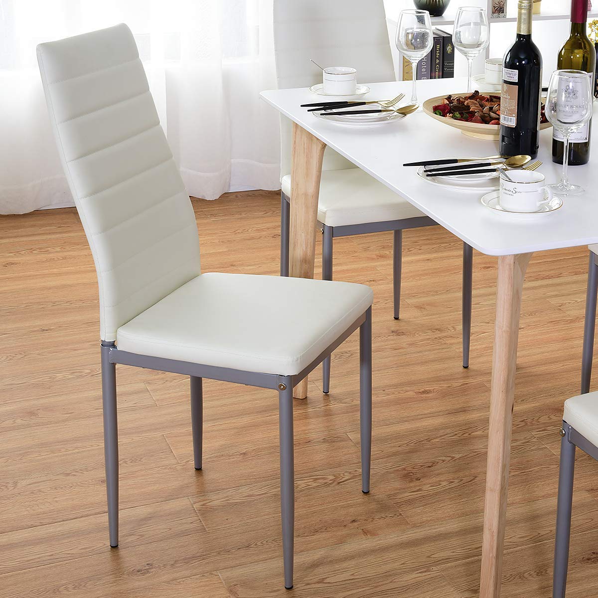 Casart 4-Piece PU Leather Dining Chairs with Padded Seat, Foot Cap Protection & Sturdy Frame - Elegant High Back Ergonomic Design for Kitchen, Dining Room & Home Furniture (White) - Perfect for Family Gatherings, Dinner Parties & Daily Meals