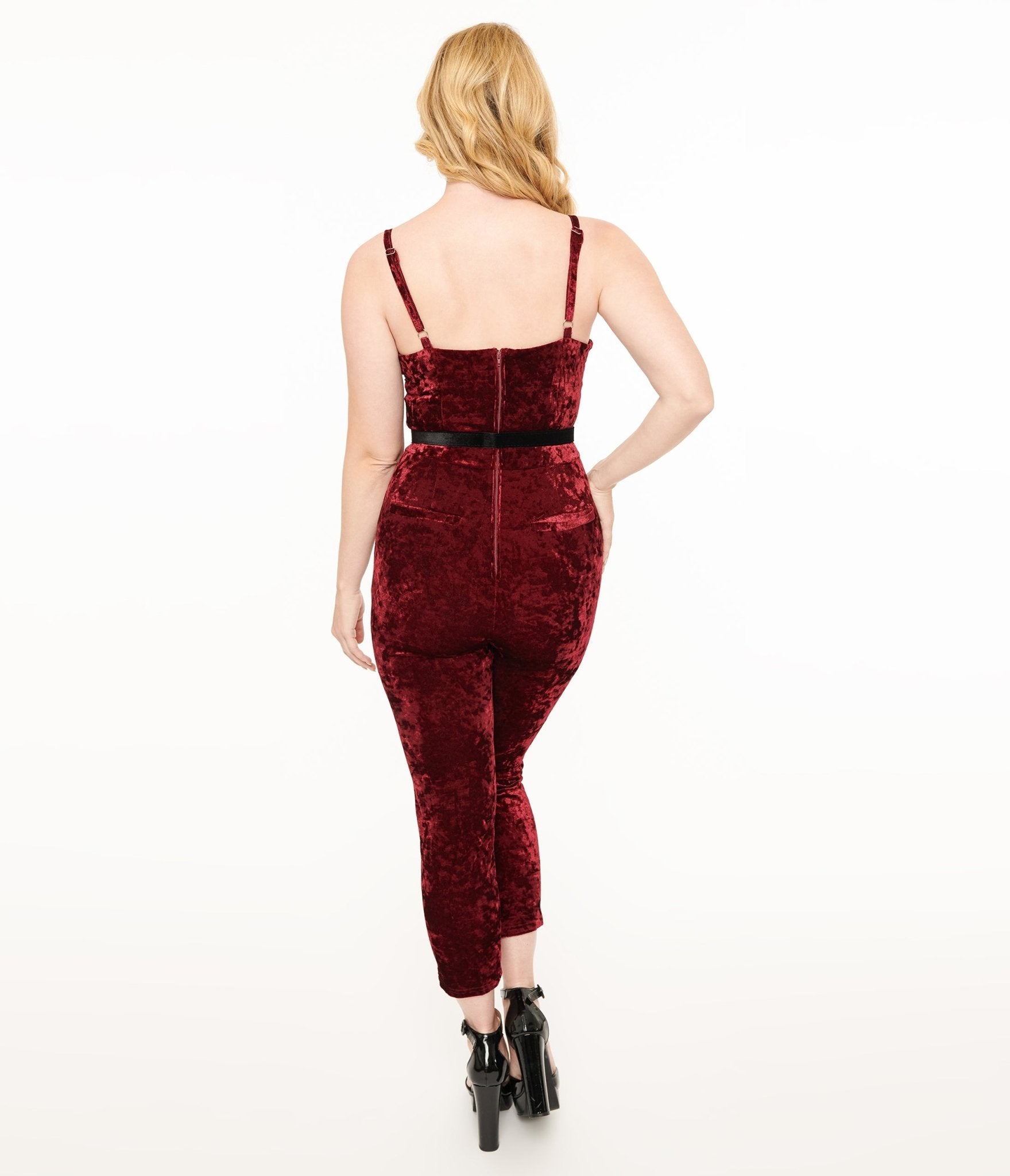 Vintage 1950s Burgundy Crushed Velvet Cropped Jumpsuit - Retro Women's Fashion for Parties, Weddings & Special Occasions