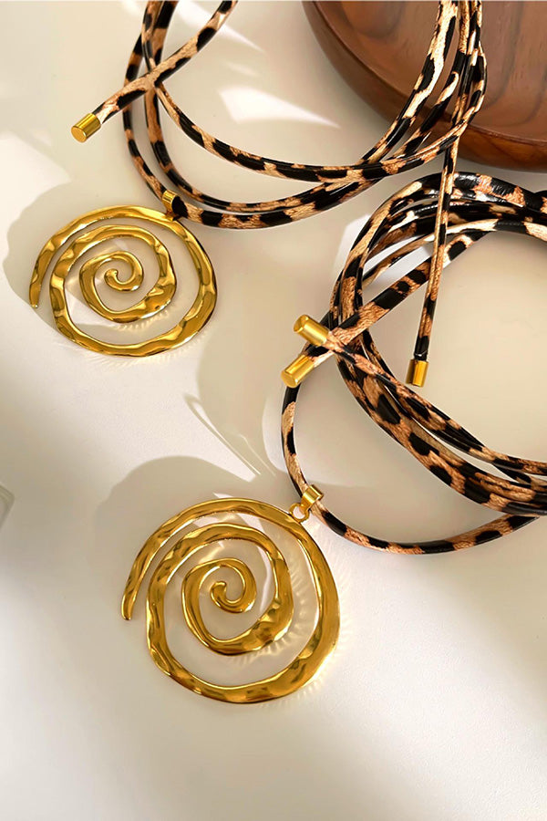 Stylish Leopard Print Leather Cord Spiral Stainless Steel Necklace for Women | Fashion Animal Print Pendant Jewelry | Perfect for Parties, Dating & Everyday Wear