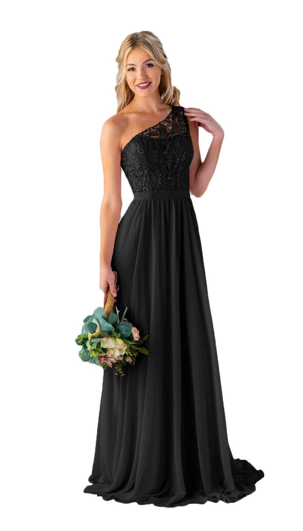 Elegant One Shoulder Chiffon Mother of The Bride Dress with Lace Applique - Long Formal Prom Gown for Women - Perfect for Weddings, Evening Parties & Special Occasions