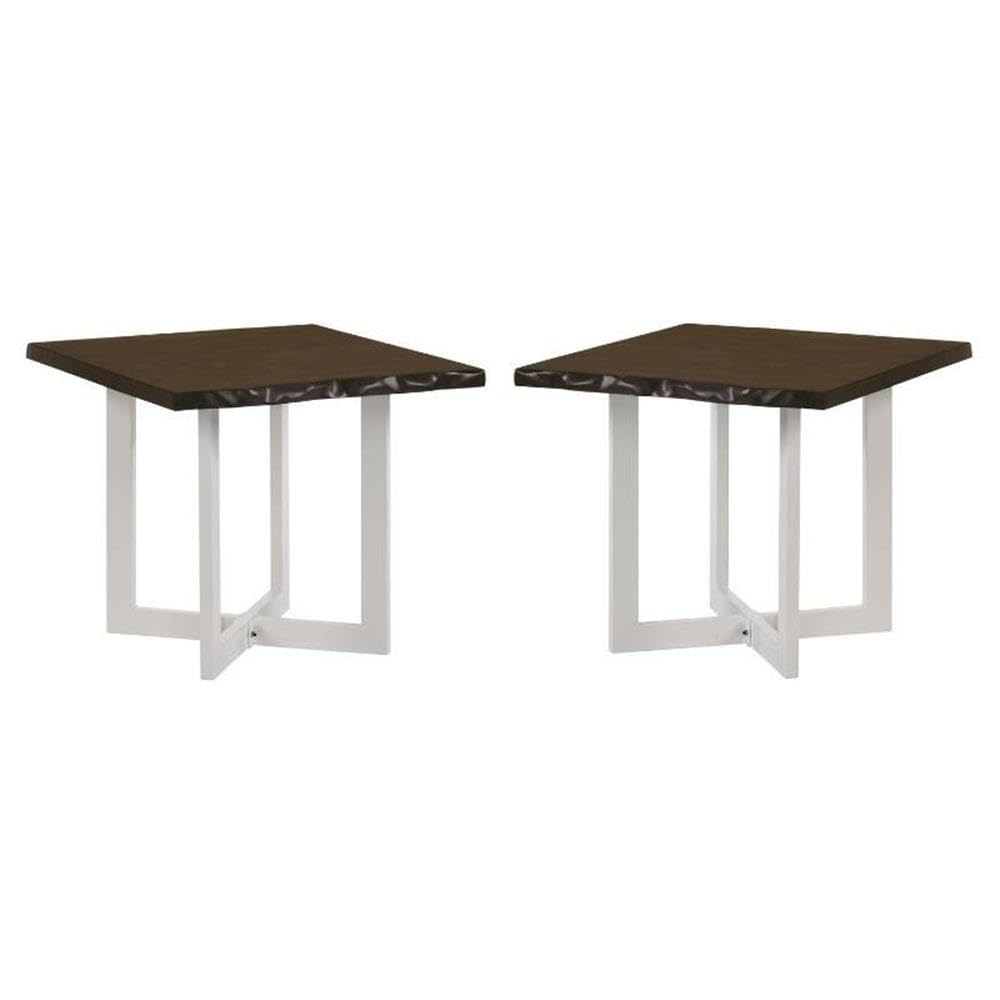 Baletto Contemporary Wood End Table Set of 2 - Oak & White Finish Modern Nightstand for Living Room, Bedroom, or Office - Side Table with Storage Shelf for Books & Decor