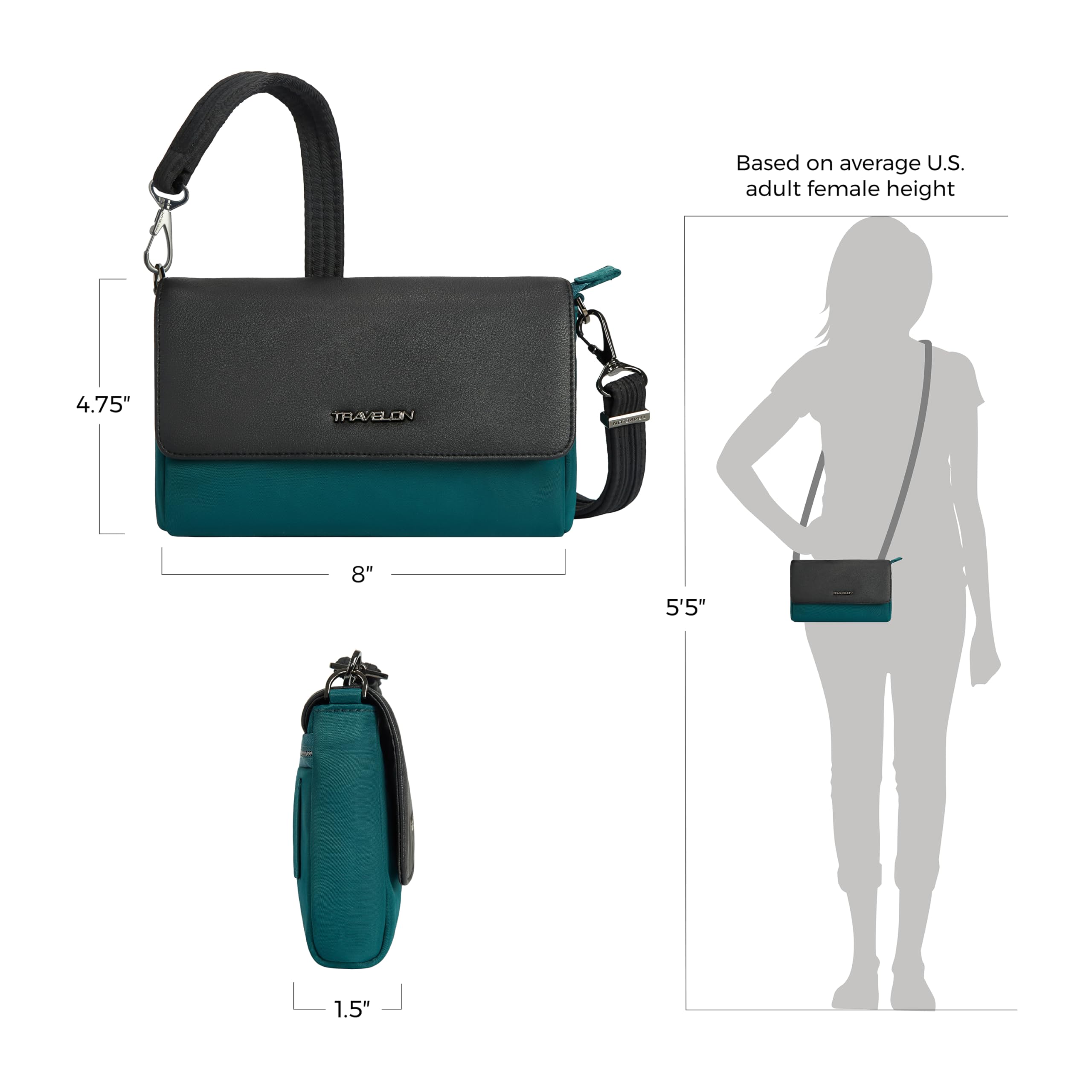 Travelon Anti-Theft Addison Convertible Crossbody Belt Bag - Secure Hands-Free Travel Purse for Women, Men | Ideal for Vacation, Commuting & Daily Use