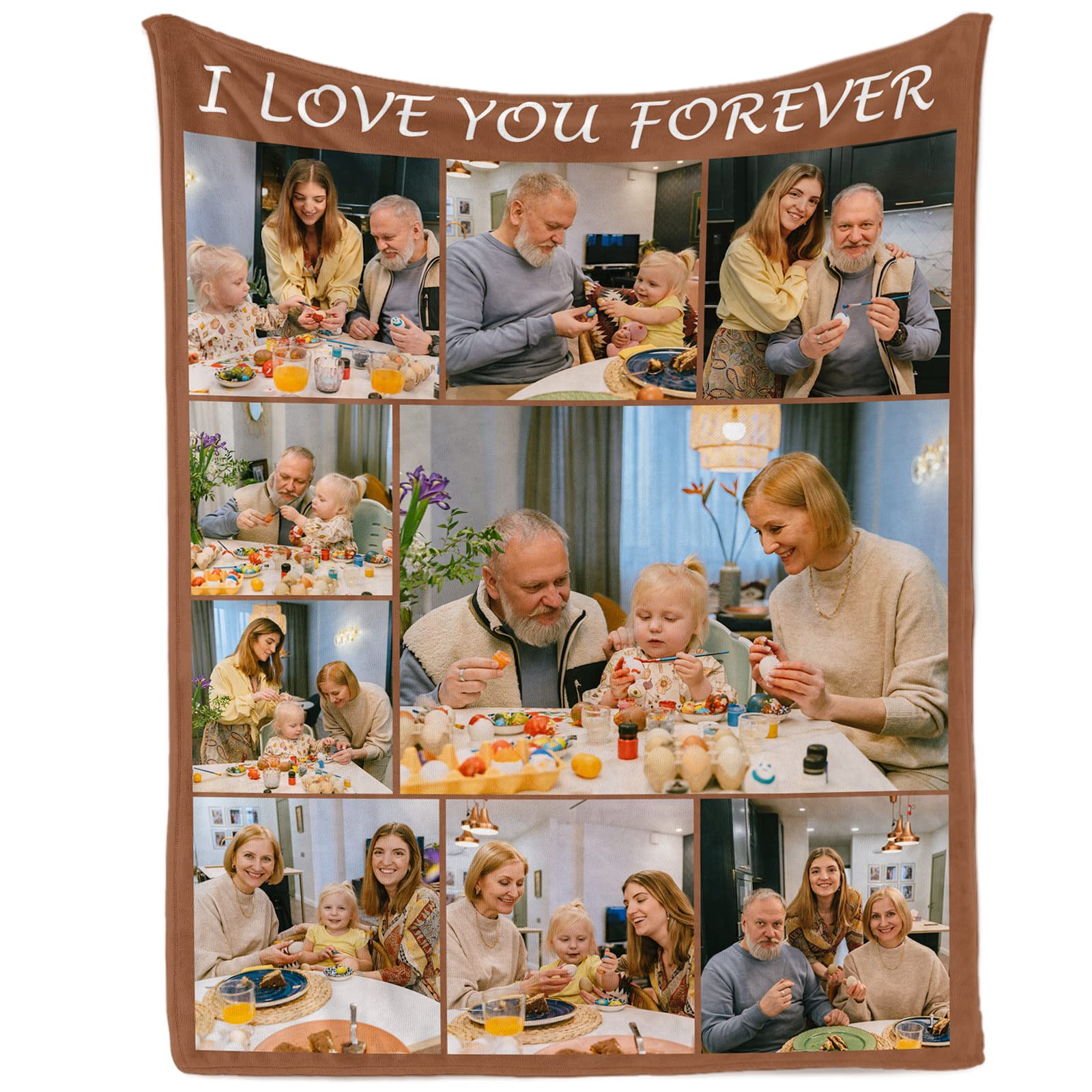 Personalized Photo Blanket with Text & 9-Photo Collage - Custom Picture Blanket for Christmas, Birthday, Mother's Day, Father's Day Gifts - 4 Sizes (50x60, 60x80, 80x90, 90x100 inches) - Perfect for Family, Couples, Grandparents & Home Decor