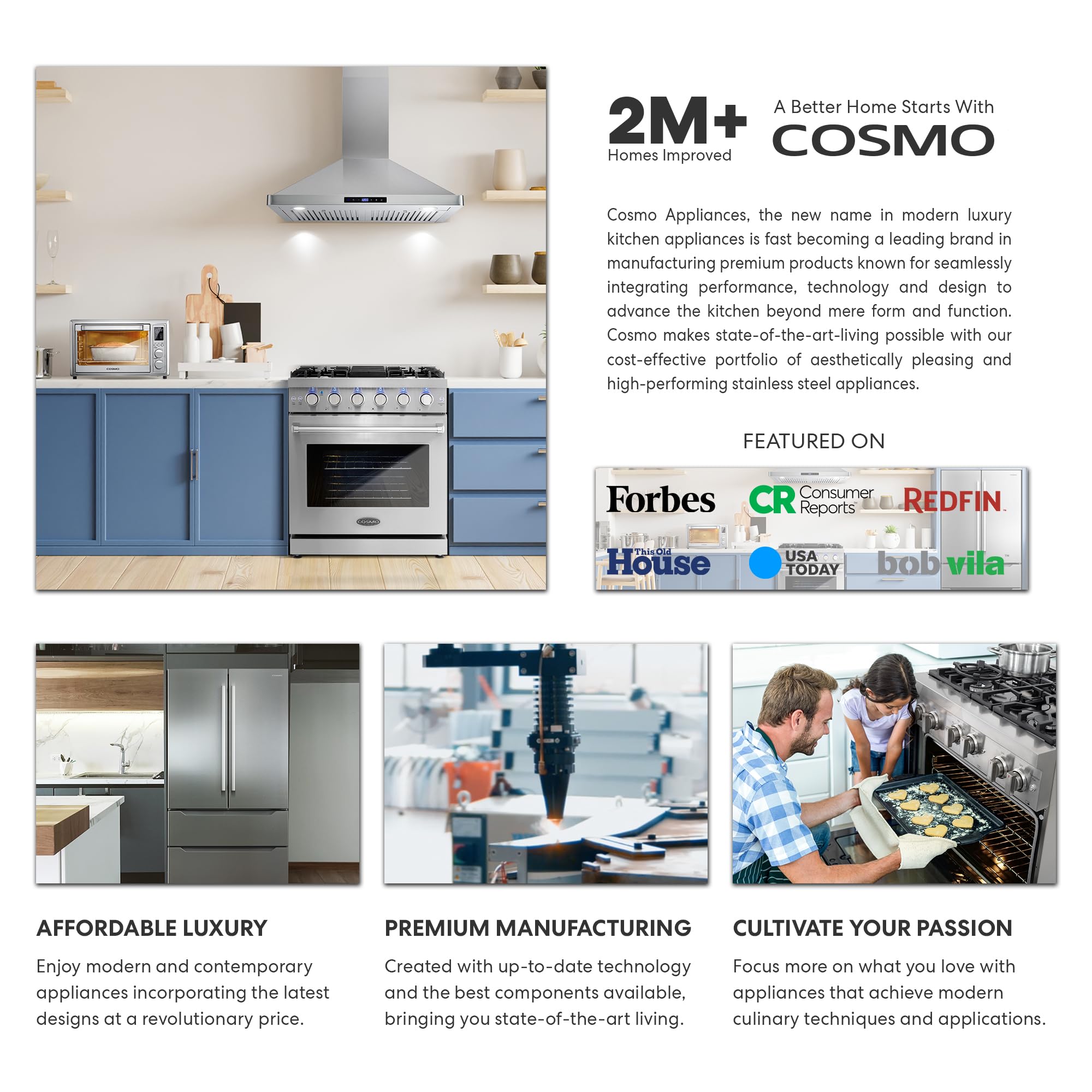 COSMO COS-668AS750 30-inch Stainless Steel Wall Mount Range Hood with 380 CFM Ducted Ventilation, Touch Controls & LED Lights - Perfect for Modern Kitchens & Open-Concept Homes