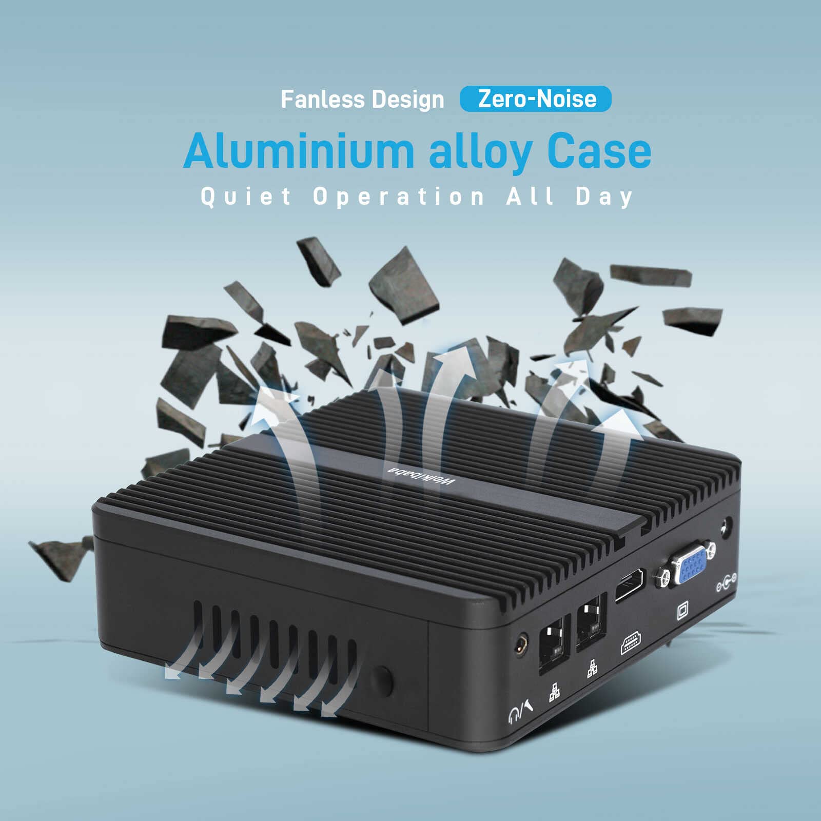 Weikibaba Fanless Industrial Mini PC - Intel Celeron J4125, 32GB DDR4 RAM, 512GB SSD, Windows 10 Pro - Compact Micro Computer with WiFi, Bluetooth 4.0, HDMI/VGA, RS232 COM Port & USB 3.0 - Perfect for Digital Signage, Factory Automation & Office Workstations