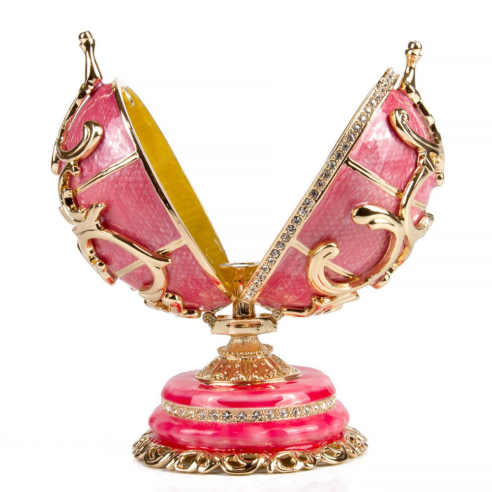 Exquisite Floral Basket Double Faberge Style Crystal Egg - Pink Limited Edition Collectible Jewelry Box | Easter Decoration, Home Decor, Luxury Gift for Special Occasions