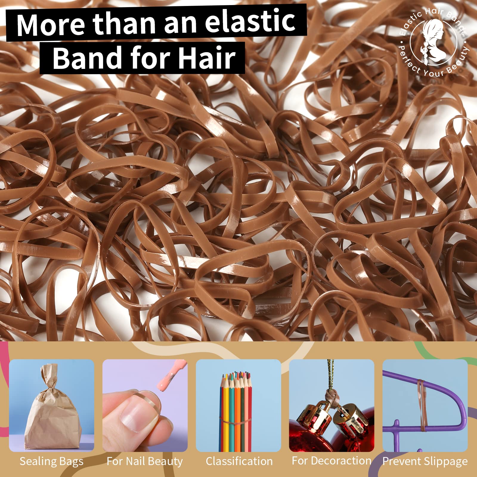 Teenitor Elastic Hair Bands - 300pcs Small Hair Ties Rubber Bands for Women & Girls (Light Brown) - Perfect for Ponytails, Braids & Everyday Hairstyles