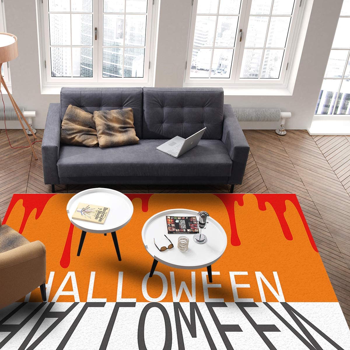 Halloween Themed Area Rug - Soft Washable Retro Carpet for Nursery, Bedroom & Living Room - Easy Clean Decor Rug for Kids (6.6ft x 5.3ft) - Perfect for Halloween Parties, Cozy Home Decor & Children's Play Areas