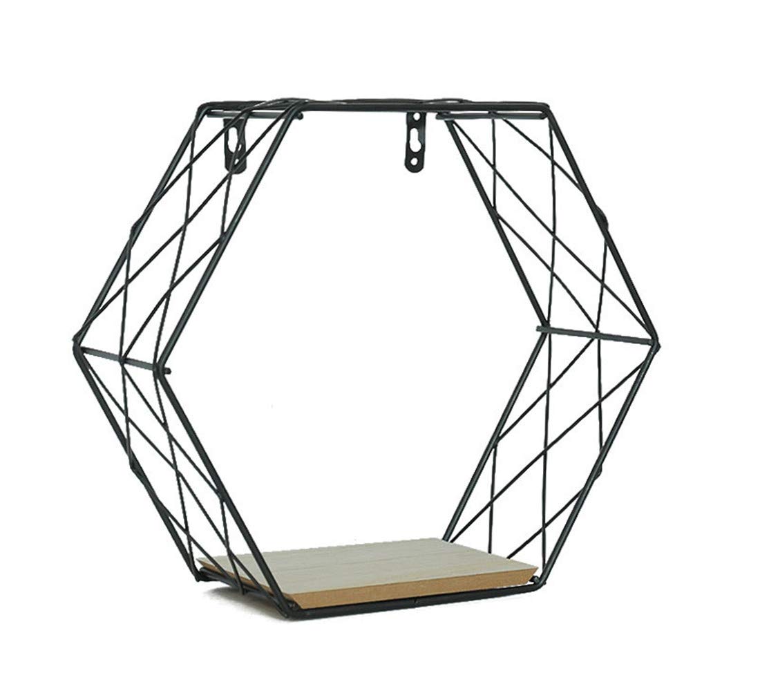 Hexagon Floating Shelves Wall Mounted - Set of 3 Metal Frame Wall Storage Shelves for Home Decor, Bedroom, Living Room, Bathroom, Kitchen & Office - Modern Checkered Shape Shelving for Displaying Books, Plants & Decorative Items