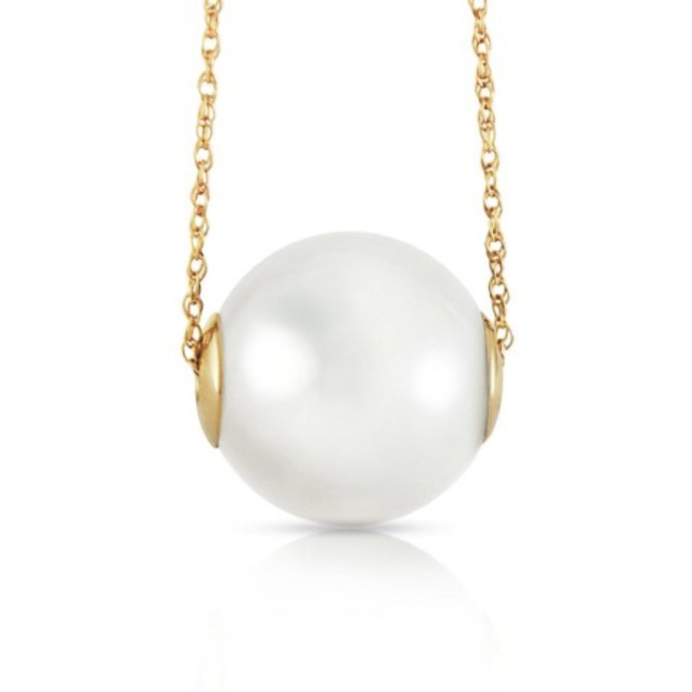 14K Yellow Gold Necklace with 16mm White Shell Pearl - Elegant Galaxy Gold GG Jewelry for Women | Perfect for Weddings, Parties & Special Occasions