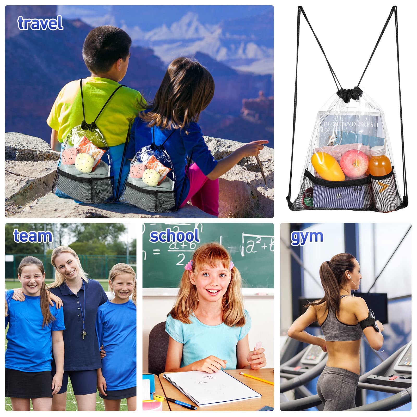 20 Pack Clear Drawstring Bags Bulk - Waterproof PVC Plastic String Backpacks for Travel, Sports Events & Concerts | Stadium Approved Sling Bags for Beach, Swimming & Festivals | Perfect for Outdoor Activities & Event Essentials