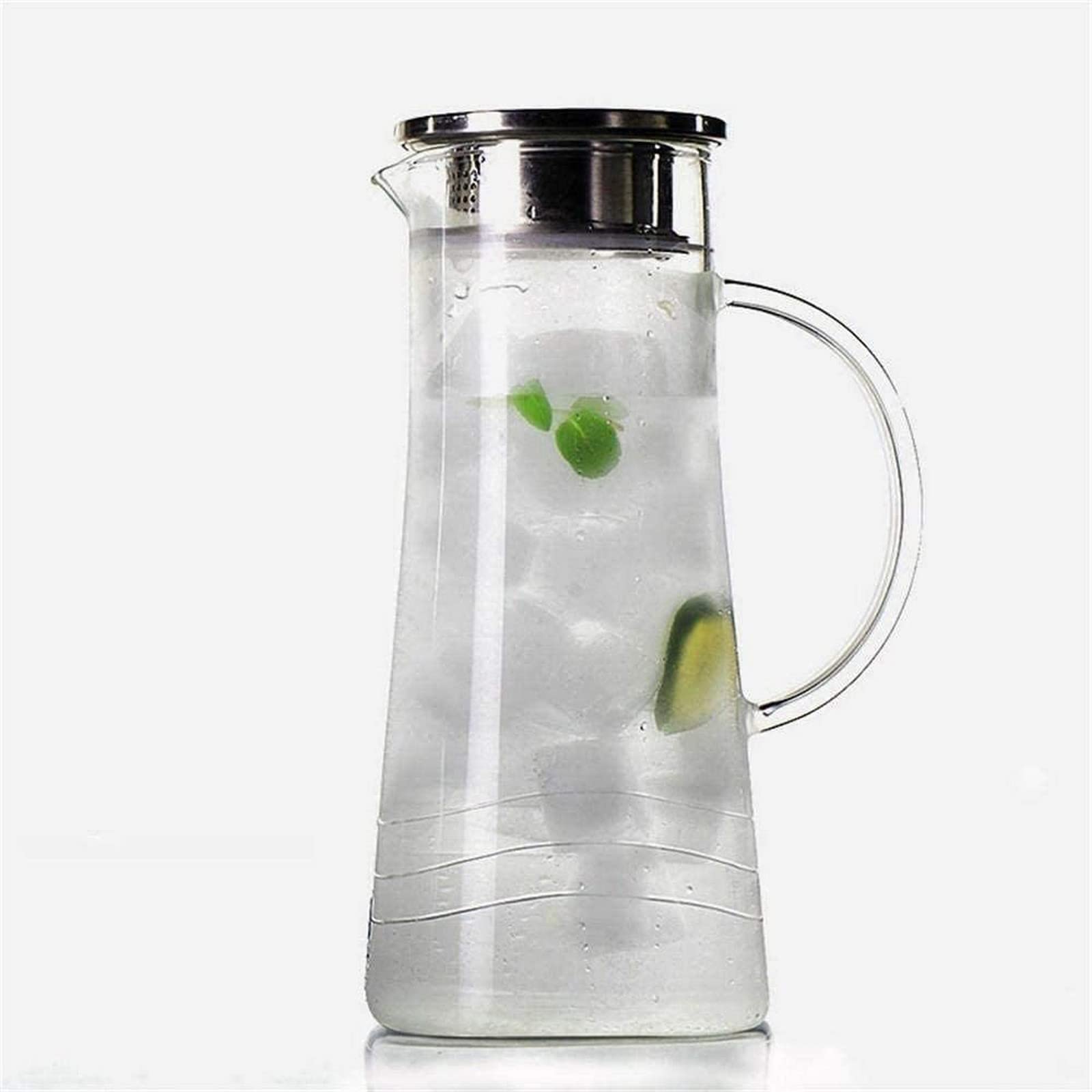 1.5L Borosilicate Glass Kettle with Stainless Steel Lid & Crystal Handle - Lead-Free Beverage Carafe for Hot/Cold Water, Iced Tea, Coffee - Perfect for Home, Office, and Outdoor Use