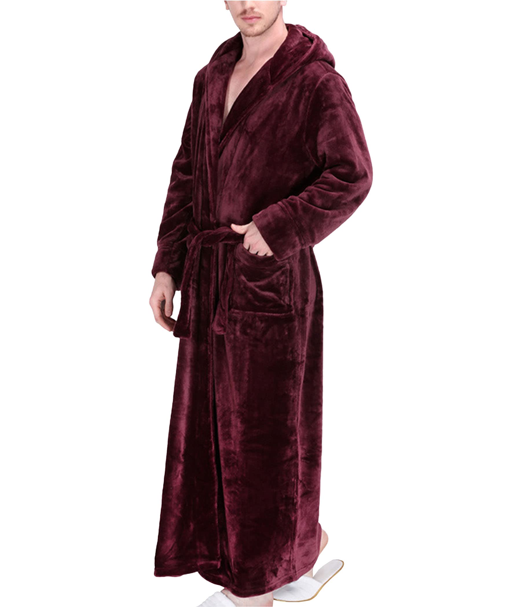 **Men's & Women's Flannel Hooded Bathrobe - Long Sleeve Warm Thick Towel Robe for Couples | Cozy Unisex Nightgown for Spa, Lounge & Winter Wear**