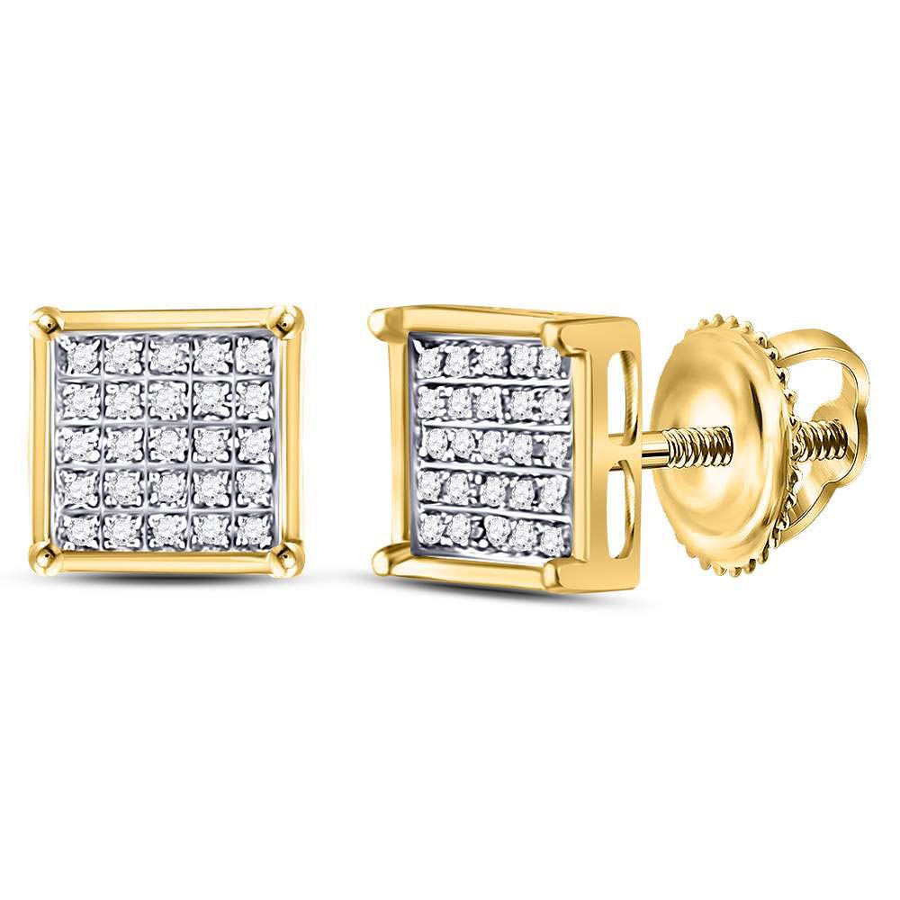 10K Yellow Gold Round Diamond Cluster Stud Earrings for Women & Men - 1/6 Ct Square Design (1/4 Inch Wide) | Perfect Anniversary, Birthday, Mother's Day & Father's Day Jewelry Gift