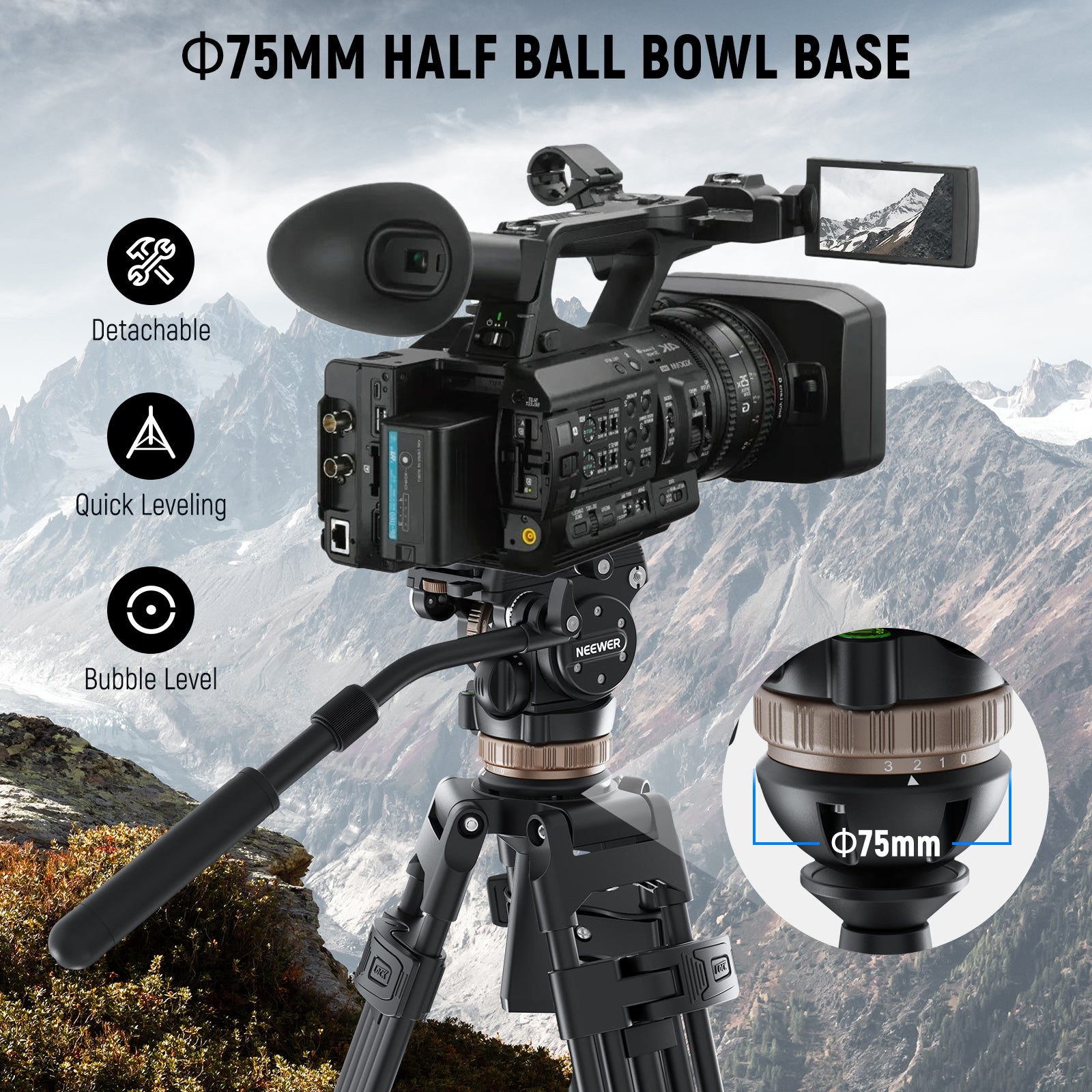 NEEWER TH45 Professional Tripod Fluid Head with Adjustable Damping - Perfect for Video Recording, Photography & Live Streaming