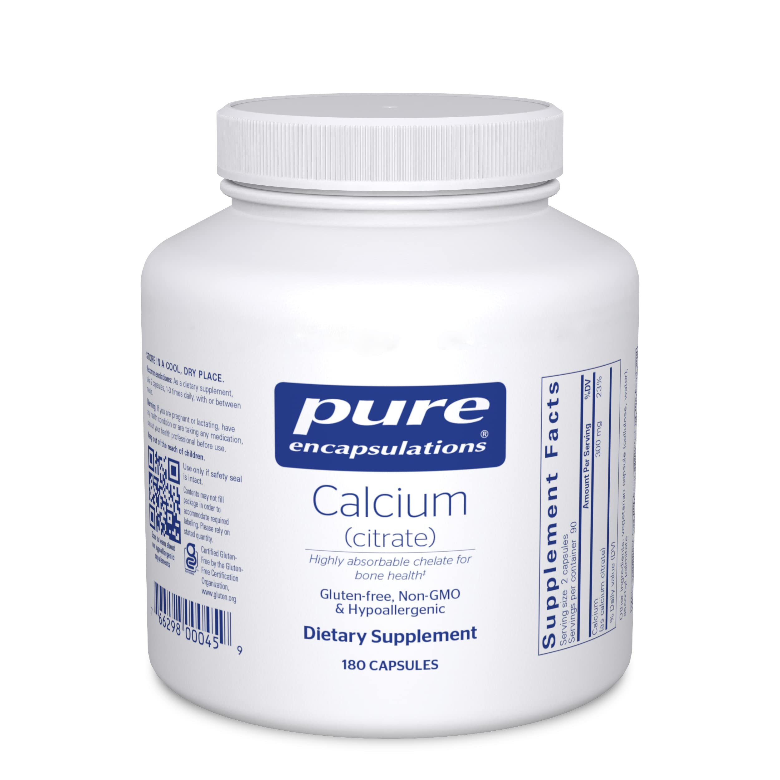 Pure Encapsulations Calcium Citrate Supplement - 180 Capsules for Bone Strength, Teeth Health & Cardiovascular Support | Premium Calcium Citrate Formula | Ideal for Adults Seeking Bone Density & Heart Health Support