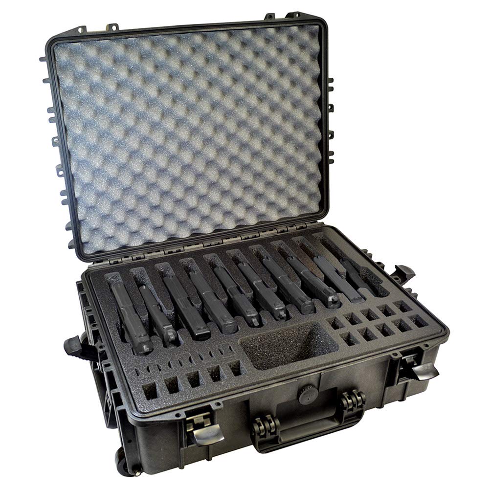 DORO 10 Pistol 20 Magazine Wheeled Hard Case with Custom Foam Insert - Waterproof Heavy Duty Tactical Gun Case for Firearms & Ammo Storage (21 x 15.87 x 7.25 Inch, Black) - Perfect for Range Transport, Air Travel & Secure Home Storage