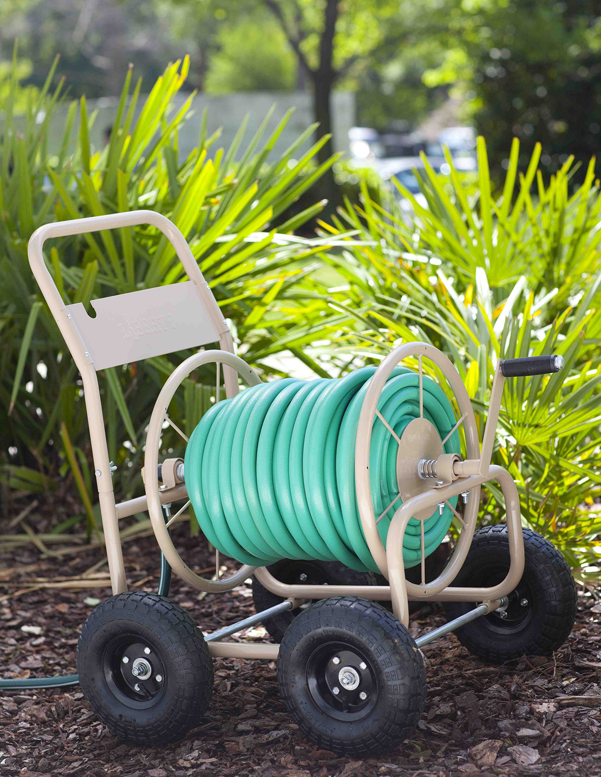 Liberty Garden 870-M1-2 Heavy Duty 4-Wheel Garden Hose Reel Cart with 300-Feet Capacity for 5/8-Inch Hose - Tan | Flexzilla 3-Piece Garden Hose Nozzle Kit (HFZGAK01) - Perfect for Lawn Care, Gardening & Outdoor Watering