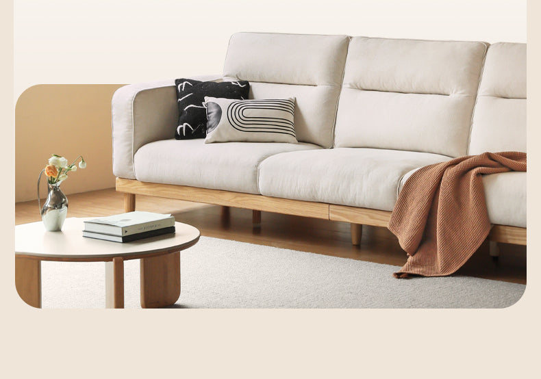 Premium Oak Solid Wood Straight High Back Cloth Leather Sofa - Modern Living Room Furniture for Home Office & Lounge Comfort