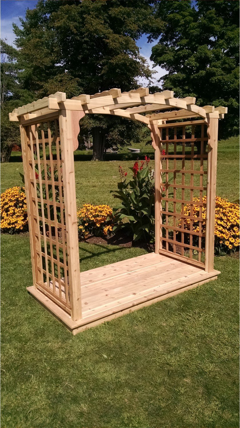 Amish Handcrafted Cedar Wood Cambridge Arbor & Deck - Premium Outdoor Garden Structure for Patio, Backyard, and Wedding Decor