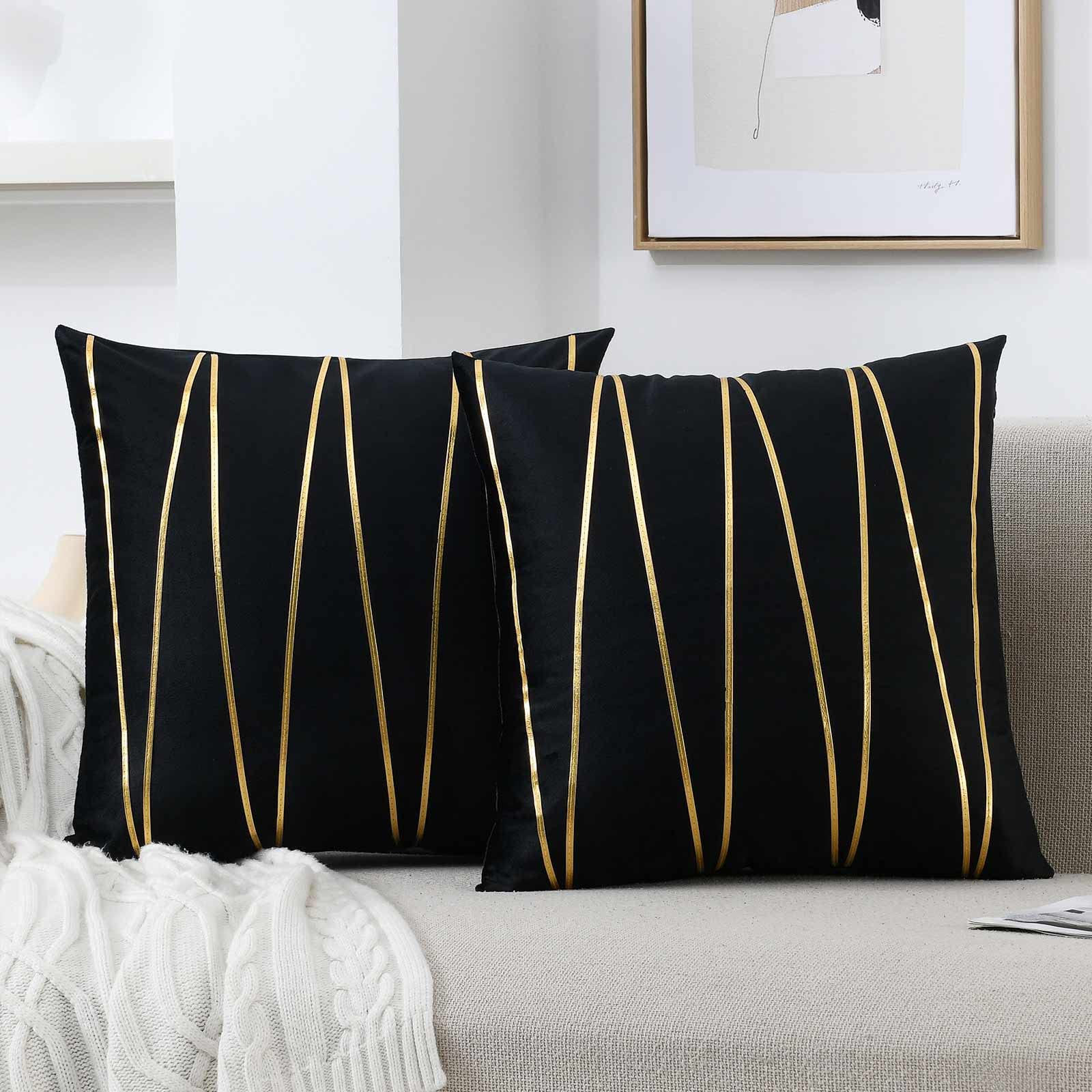 WACOMECO Soft Velvet Throw Pillow Covers Set of 2 - 20x20 Inch Decorative Cushion Covers for Sofa, Bedroom, Living Room & Car - Black and Gold - Perfect for Home Decor, Cozy Comfort & Stylish Accents
