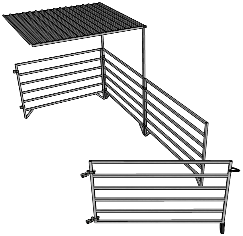 5 Ft X 10 Ft Aluminum 6-Rail Add-On Horse Stall Kit with Canopy (3 Panels, 1 Gate, 1 Canopy) - Durable Stable Fencing for Pastures, Barns & Equestrian Facilities