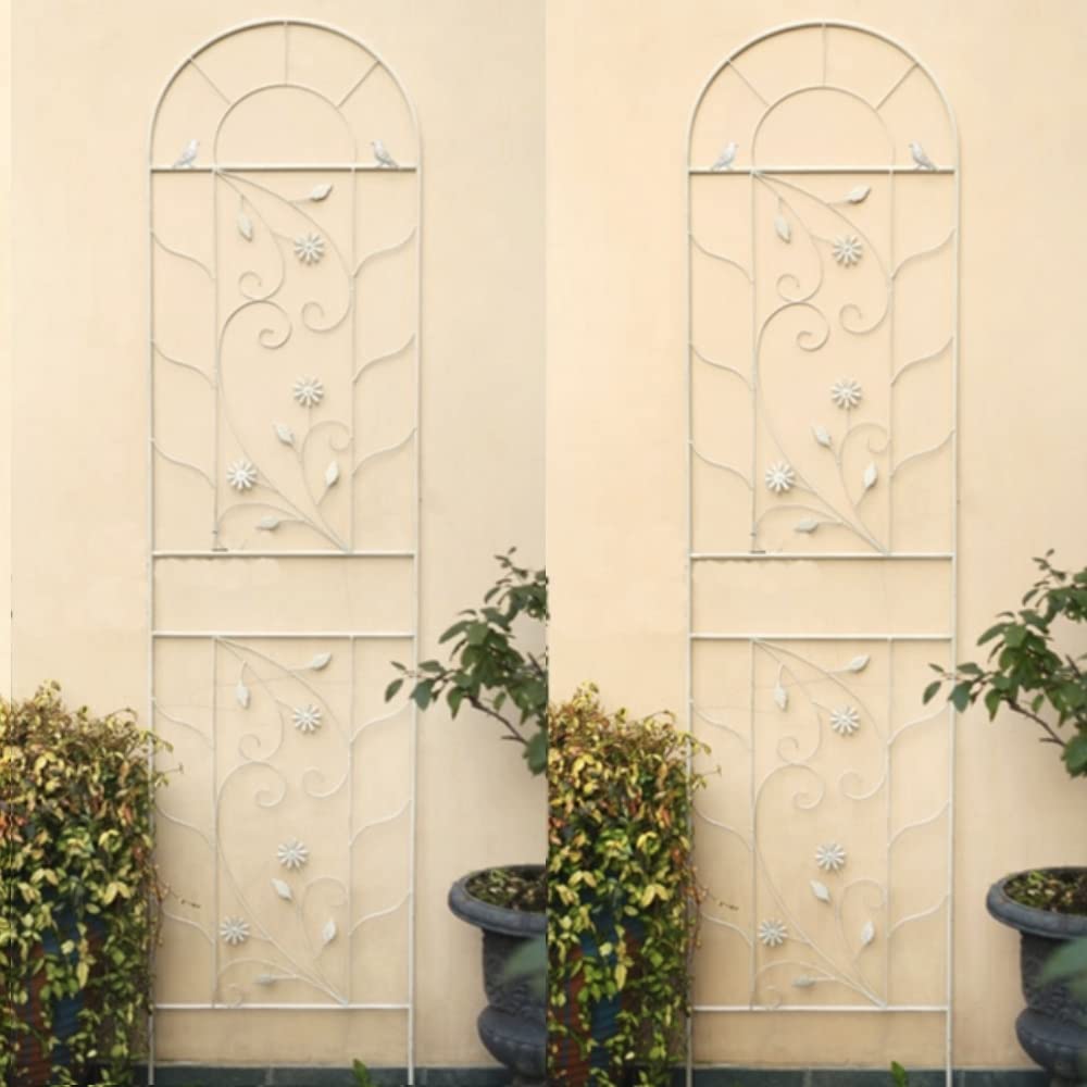 Premium Metal Garden Trellis for Climbing Plants - 2 Pack 210cm Tall White Vintage Style Plant Support - Sturdy Wall & In-Ground Flower Stand for Roses, Vines & Outdoor Decor | Perfect for Patio, Backyard & Garden Landscaping