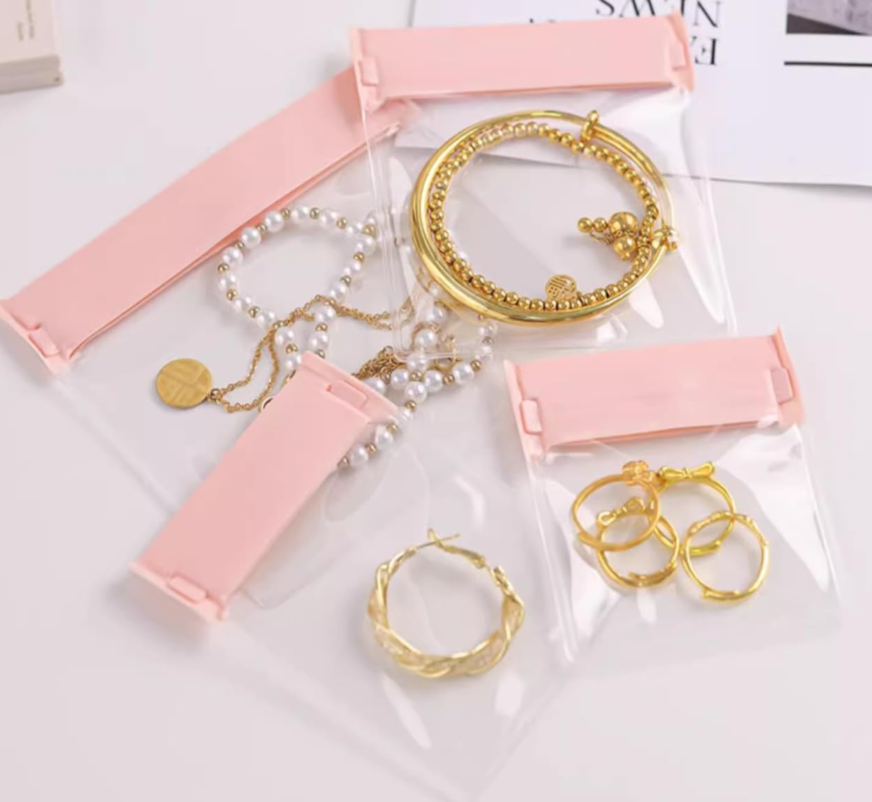30 PCS Eva Jewelry Storage Bags - Anti-Tarnish Clear Plastic Ziplock Pouches for Necklaces, Rings, Watches & Bracelets (Resealable, Pink, Variety Sizes) - Perfect for Travel, Gifts & Jewelry Organization