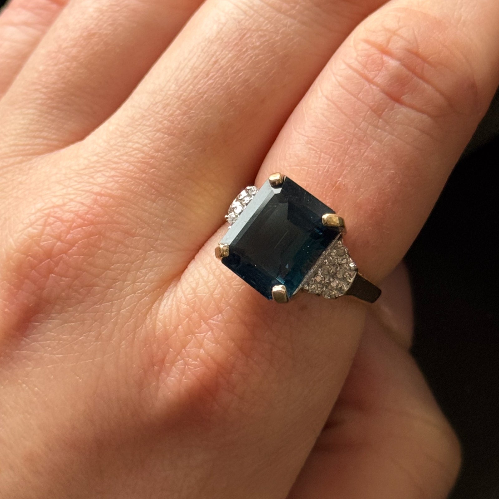 London Blue Topaz & Diamond Cocktail Ring - 8.50ct Oval Cut Gemstone with 0.09ctw Diamond Accents - Size 7 - Elegant Statement Jewelry for Evening Parties & Special Occasions
