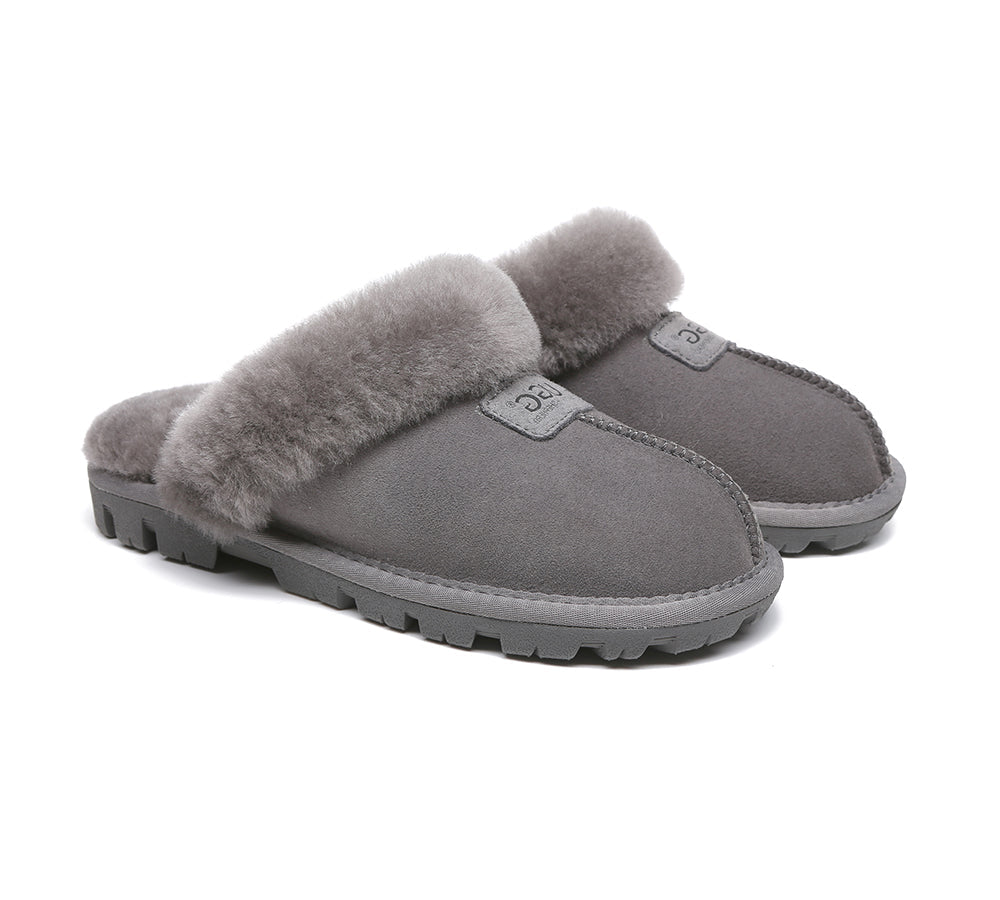 Australian Shepherd® UGG Slippers for Women - Double Faced Sheepskin Wool Suzie Scuff House Shoes - Cozy Indoor & Outdoor Winter Slippers for Home, Office & Travel