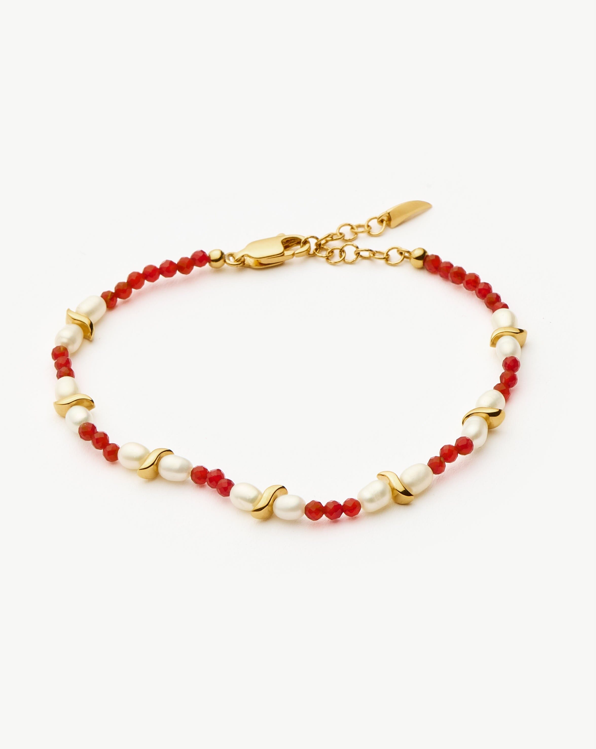 Savi Seed Pearl Beaded Bracelet with Red Quartz | Elegant Handmade Jewelry for Women | Perfect for Weddings, Parties & Everyday Wear