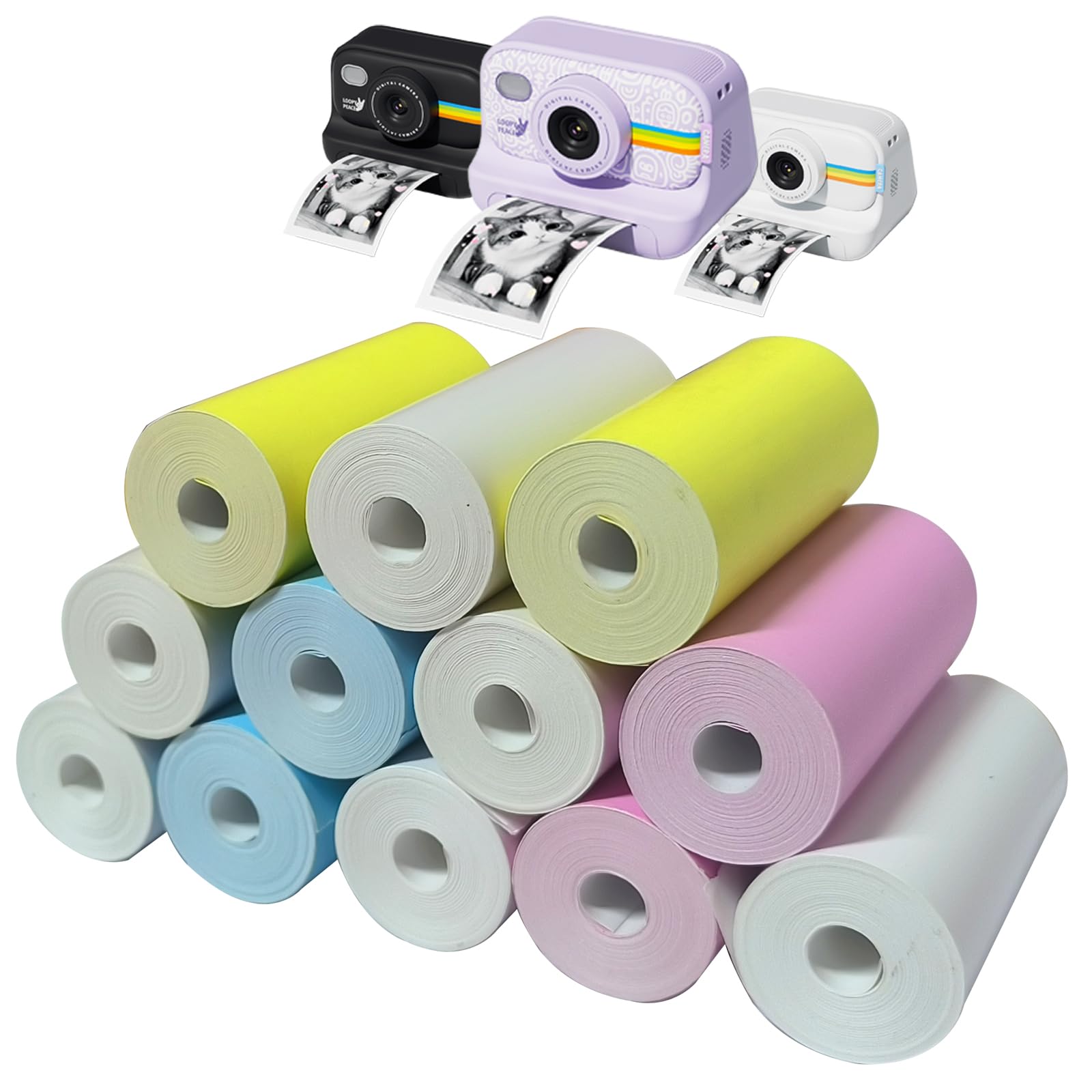 Kids Instant Camera Refill Paper - 12 Rolls HD Thermal Print Paper Set for Portable Film Cameras | Candy Colors | Perfect for Birthday Gifts, Travel Souvenirs & Creative Photography