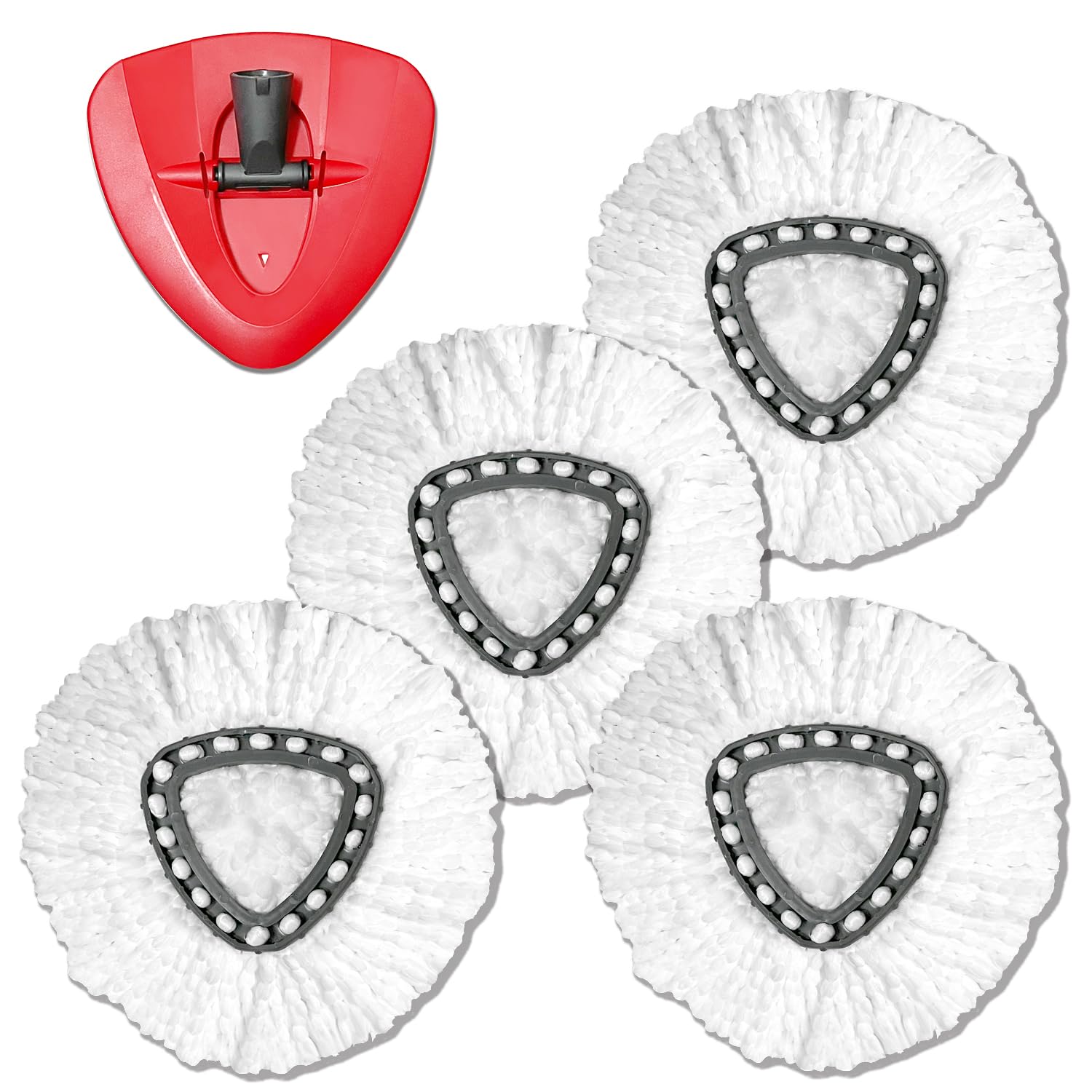4-Pack Spin Mop Replacement Heads - Microfiber EasyWring Mop Refills Compatible with Triangle Spin Mop - Rotating Mop Base Included for Effortless Floor Cleaning - Perfect for Kitchen, Bathroom & Hardwood Floors