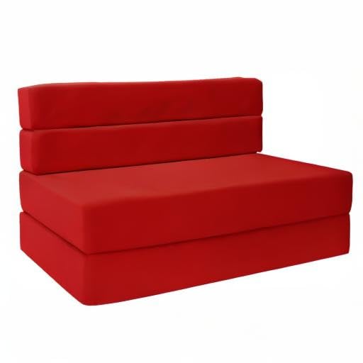 D&D Folding Foam Futon Mattress - Twin Size Sofa Bed for Small Space, Guest Bed & Daybed - Comfortable Red Convertible Couch (Perfect for Apartments, Dorms & Home Offices)