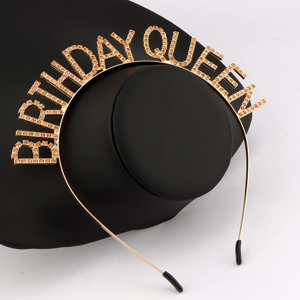 Gold & Light Yellow Rhinestone Birthday Crown for Women & Girls - Queen Tiara Headband with Sparkling Crystals - Perfect for Birthday Parties, Princess Themed Events & Special Occasions