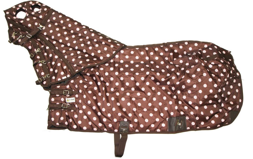 AJ Tack 420D Poly Stable Blanket - Brown with Pink Dots | Heavy Duty Horse Blanket for Winter | Waterproof & Breathable | Perfect for Riding, Training & Stable Use