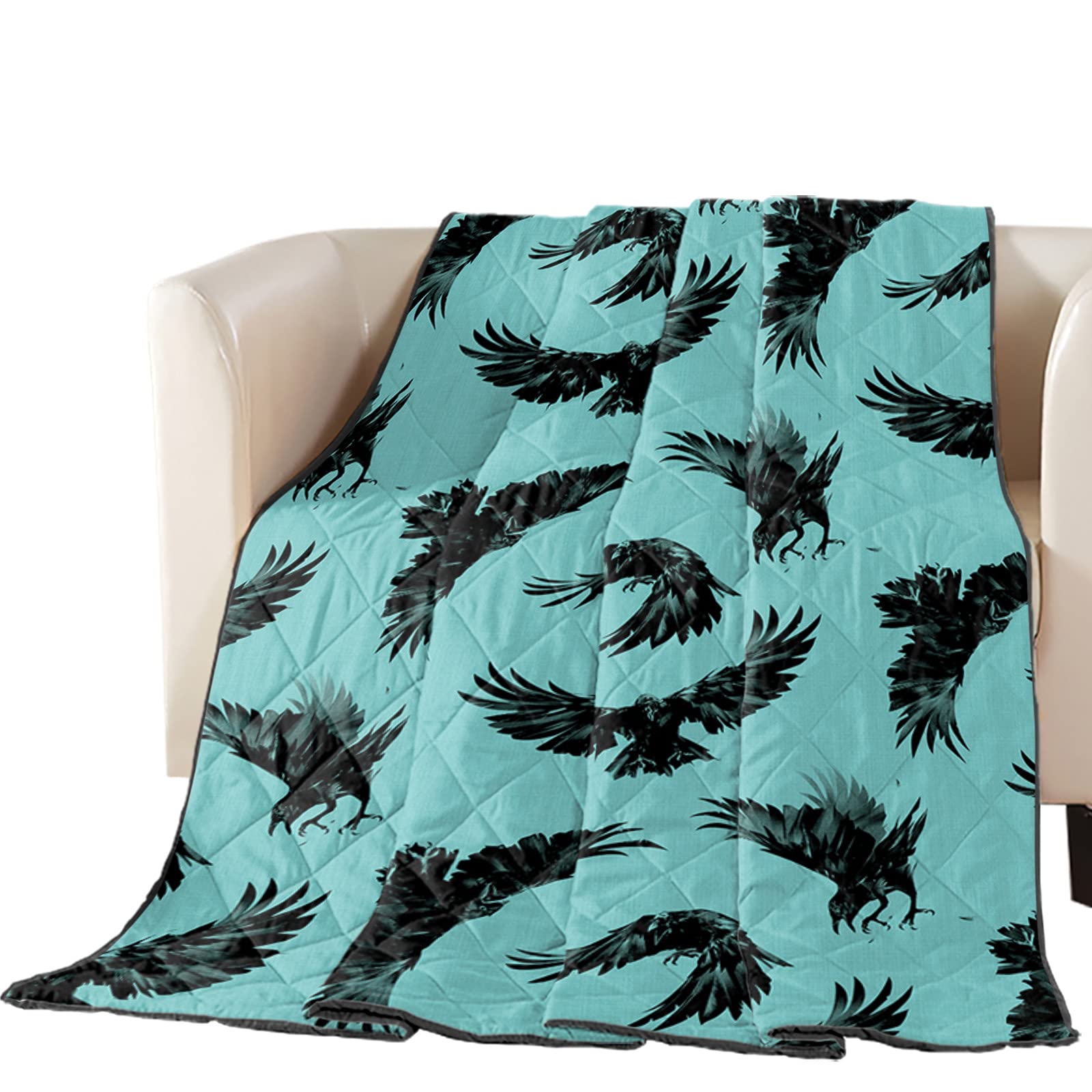 EZON-CH Oversize King Quilt - Soft All-Season Reversible Comforter & Lightweight Throw Blanket for Bed or Couch - Halloween Raven Teal Bedspread Coverlet for Kids and Adults - Perfect for Cozy Nights, Guest Rooms, and Seasonal Home Decor