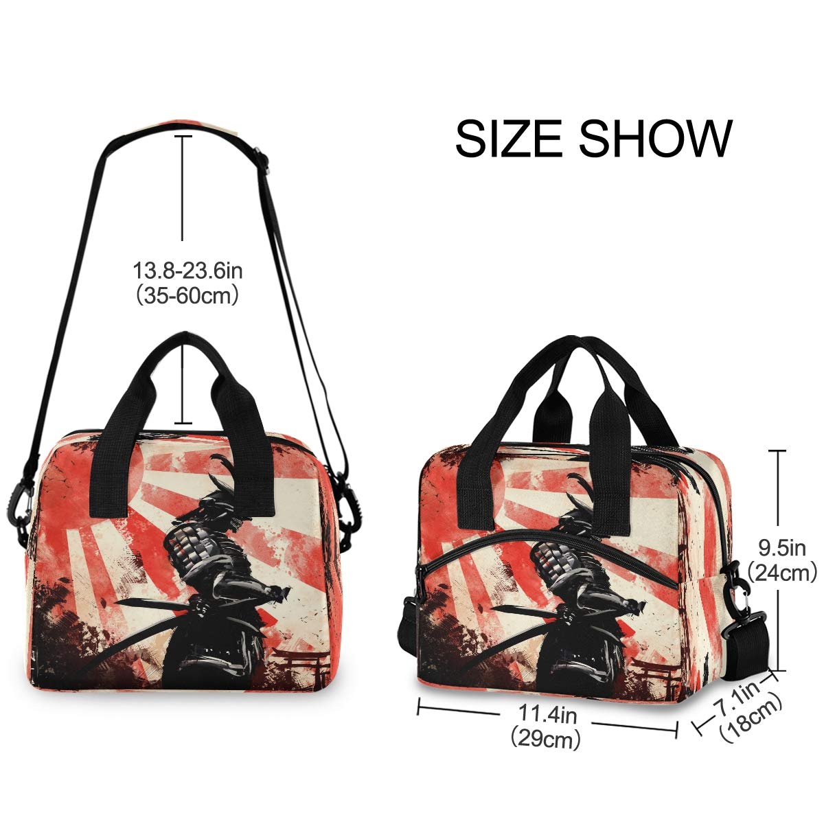 Japanese Samurai Red Sun Insulated Lunch Bag - Reusable Thermal Cooler Tote with Adjustable Shoulder Strap for Office, School & Outdoor Picnics | Perfect for Work Lunches, School Meals & Camping Trips