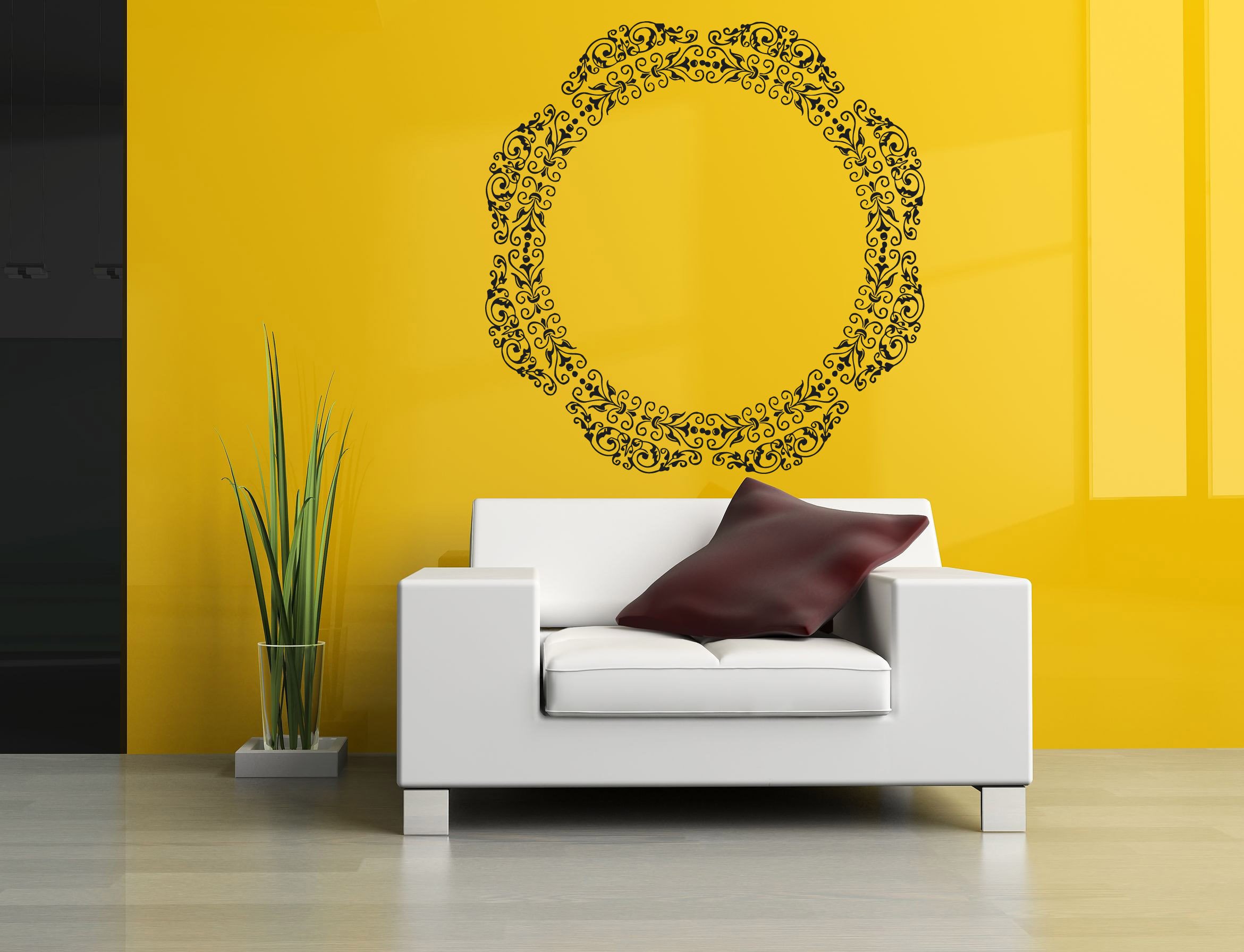 Floral Wall Decal Sticker - Peel and Stick Vinyl Mural Art for Home Decor, Picture Frame Circle AS1919 - Perfect for Living Room, Bedroom, Nursery & Office Decor