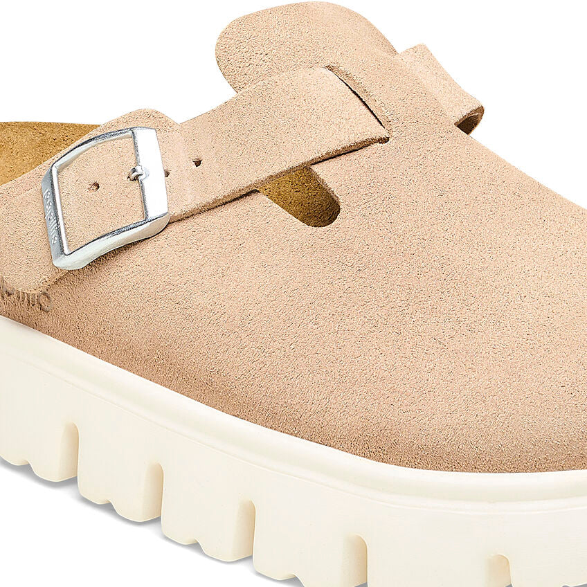 Birkenstock Boston Soft Footbed Sandals - Chunky Suede Leather in Warm Sand | Comfortable Unisex Clogs for Home, Office & Casual Wear