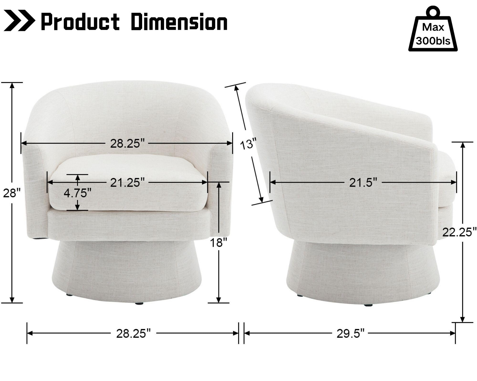 Modern Swivel Beige Accent Chairs Set of 2 - Linen Upholstered Barrel Chairs with Sherpa Back, Cozy Vanity Armchairs for Living Room, Bedroom & Reading Nook - Round Lounge Club Side Chairs for Home Decor & Relaxation