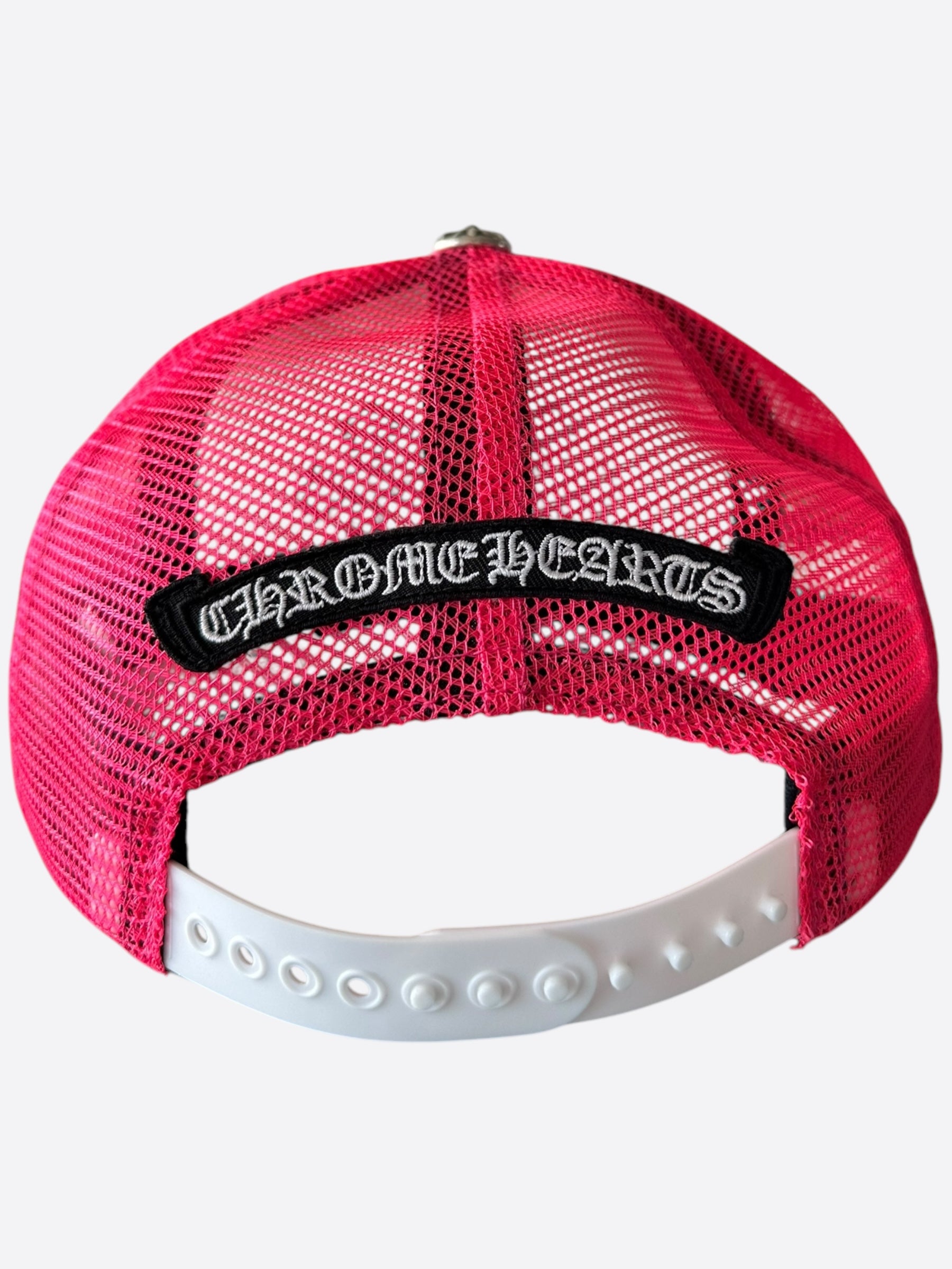 Chrome Hearts Pink Cemetery Cross Embroidered Patch Trucker Hat - Stylish Streetwear Accessory for Men & Women