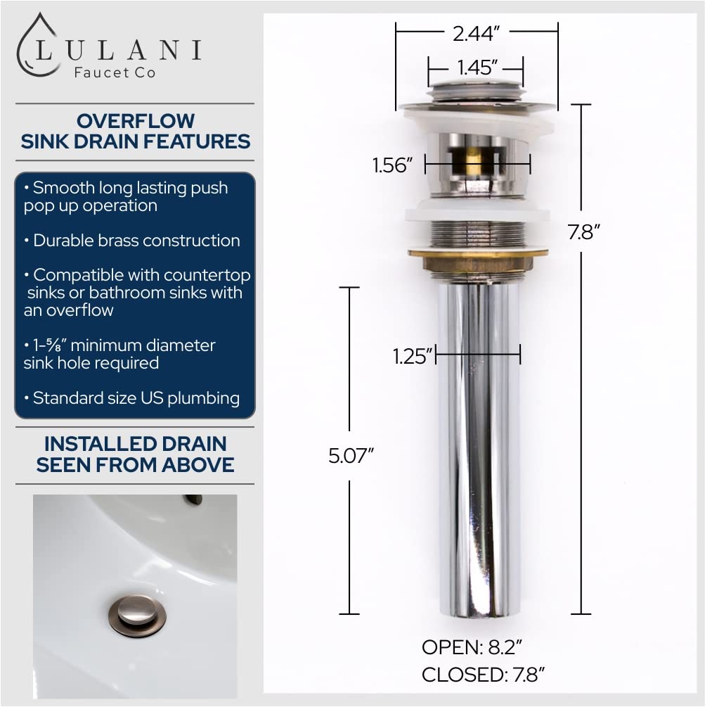 Lulani Santorini Brushed Stainless Steel Single Hole Bathroom Sink Faucet with Drain Assembly - Perfect for Modern Bathroom Vanity, Powder Room & Guest Bath Installation