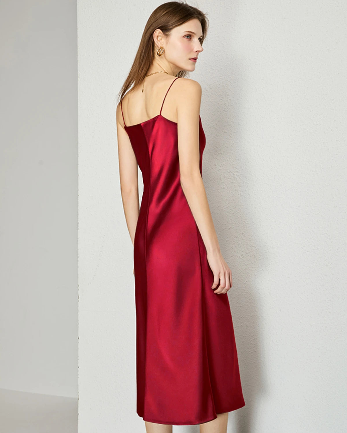 Elegant V-Neck Silk Slip Midi Dress for Women - Comfortable & Stylish Summer Evening Dress for Date Night, Wedding Guest or Cocktail Party