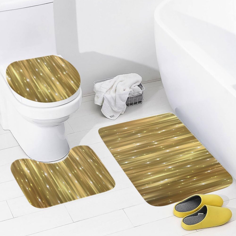 **Non-Slip Shiny Star Bathroom Rug Set of 3 - Soft Microfiber Absorbent Bath Mats with Toilet Seat Cover - Perfect for Bathroom, Shower, and Toilet Safety**