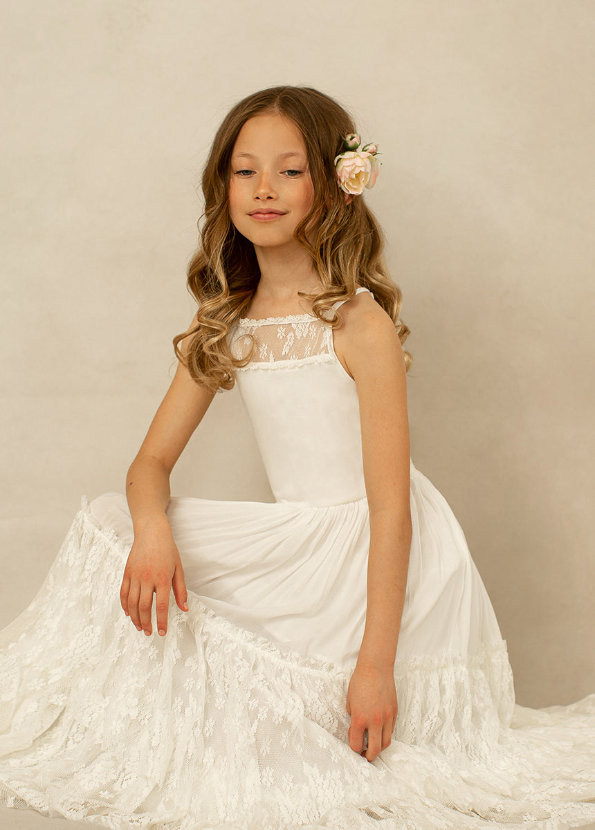 Catrin Cream Flower Girl Dress for Weddings & Special Occasions – Elegant & Comfortable Kids Formal Wear