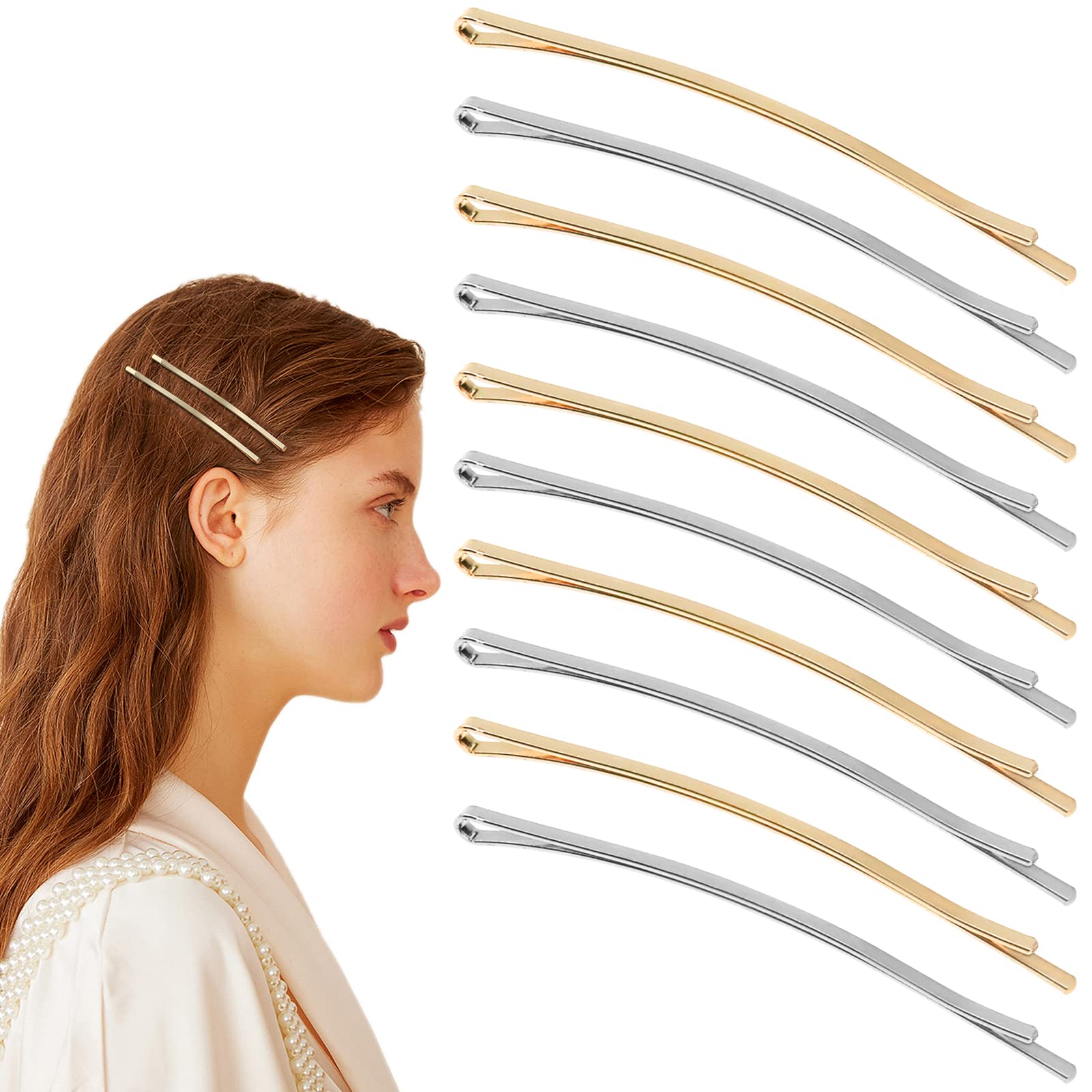 50 Jumbo Bobby Pins 3.34 Inch - Strong Metal Hair Clips for Women, Thick Long Hair Updo Styling, Gold & Silver Hairpins Hair Accessories - Perfect for Weddings, Parties, and Everyday Hairstyles