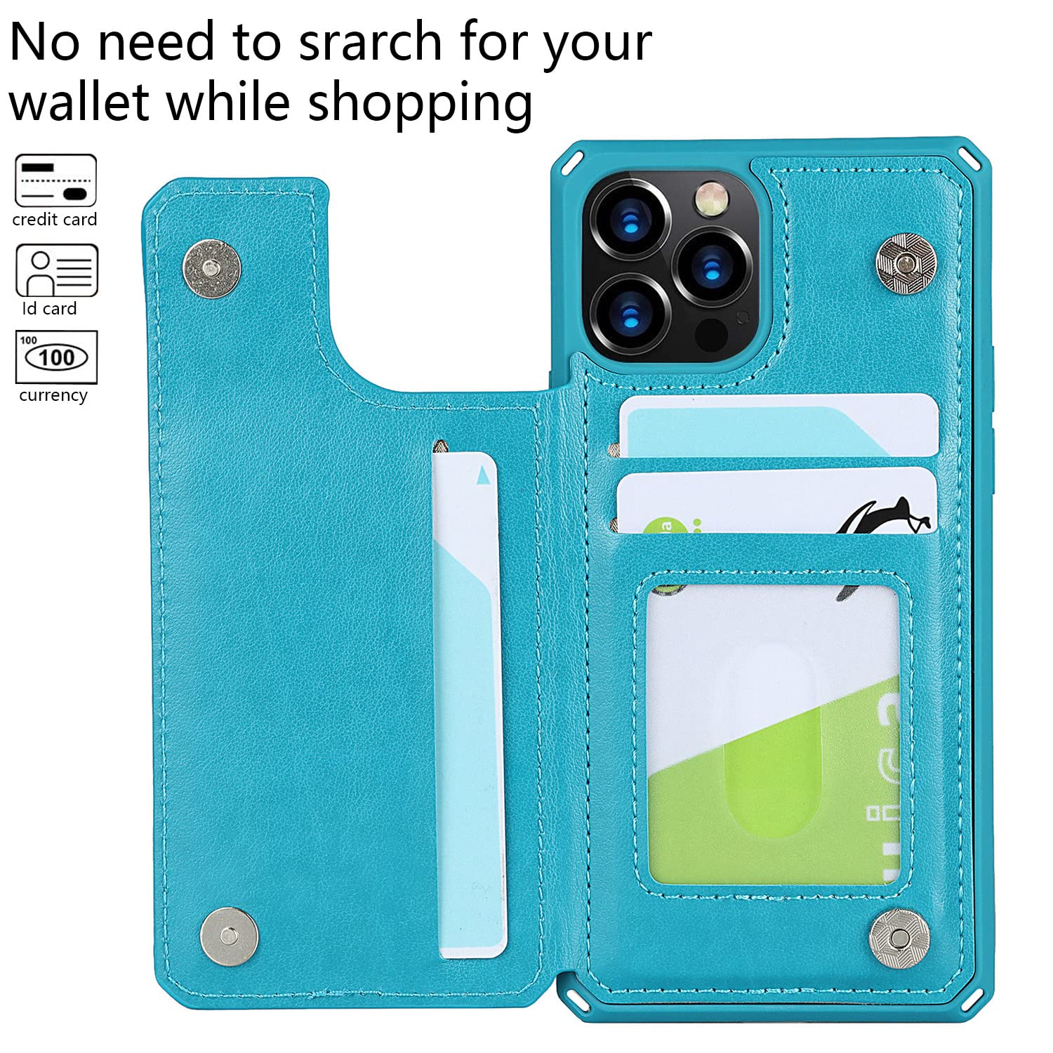 Premium Leather Wallet Case for iPhone 12/12 Pro - Shockproof Protective Cover with Card Holder, Stand & Wrist Strap (Blue) | Perfect for Work, Travel & Everyday Use