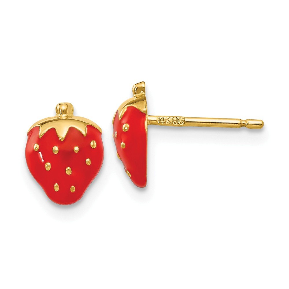 14K Yellow Gold Enameled Strawberry Stud Earrings - Dainty Floral Jewelry for Women, Girls - Perfect for Valentine's Day, Birthday Gifts & Everyday Wear