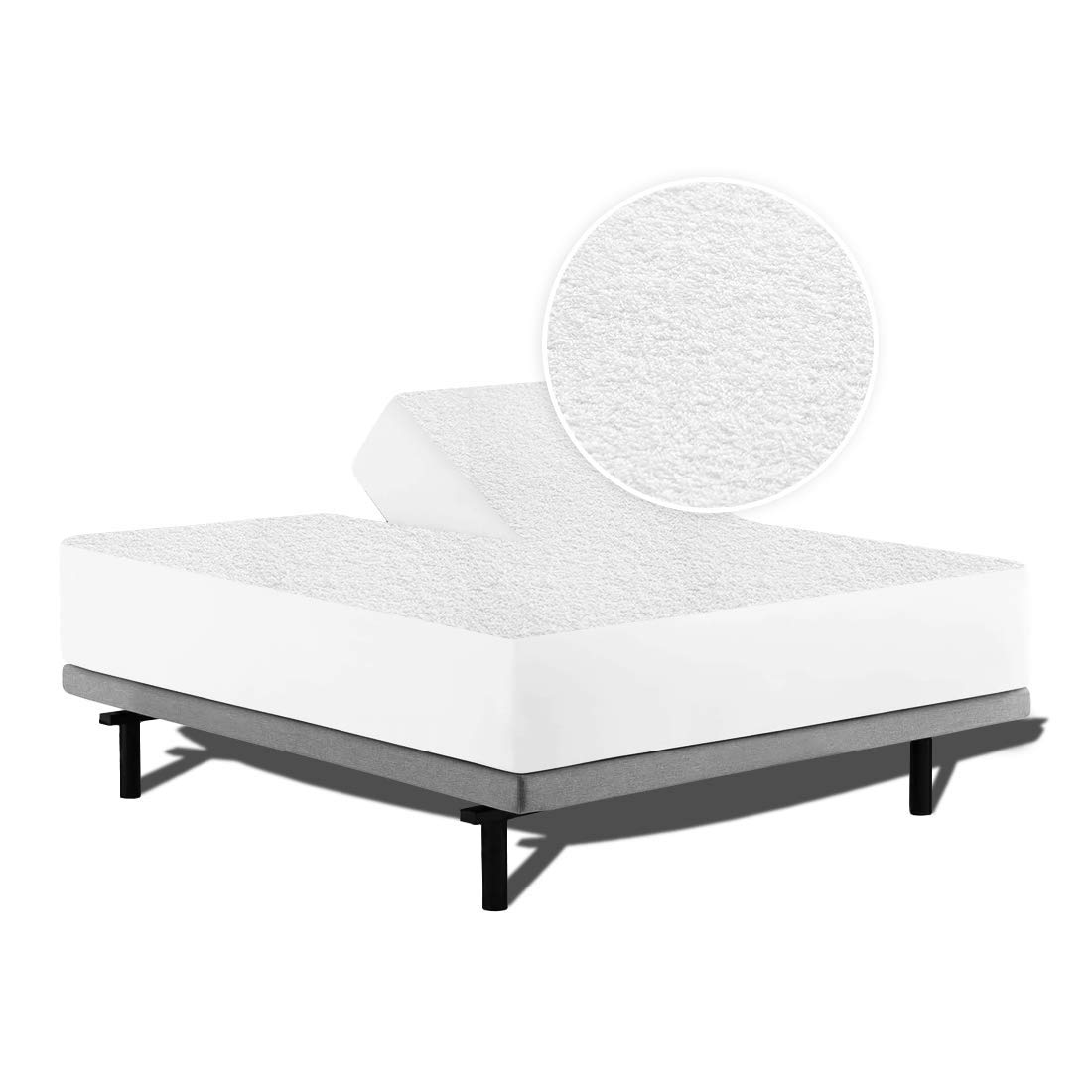 Flex Head Cal King Mattress Protector - 100% Waterproof Terry Cotton Cover for Adjustable & Split Beds | Fitted Sheet Style with 18